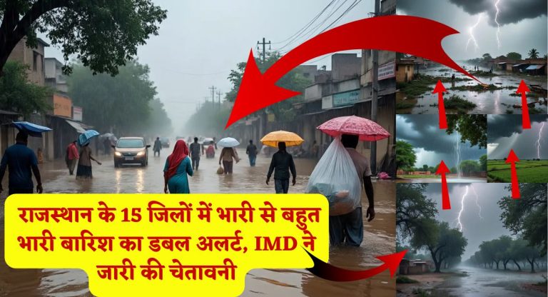 Rajasthan Weather Update : राजस्थान के 15 जिलों में भारी से बहुत भारी बारिश का डबल अलर्ट, IMD ने जारी की चेतावनी
